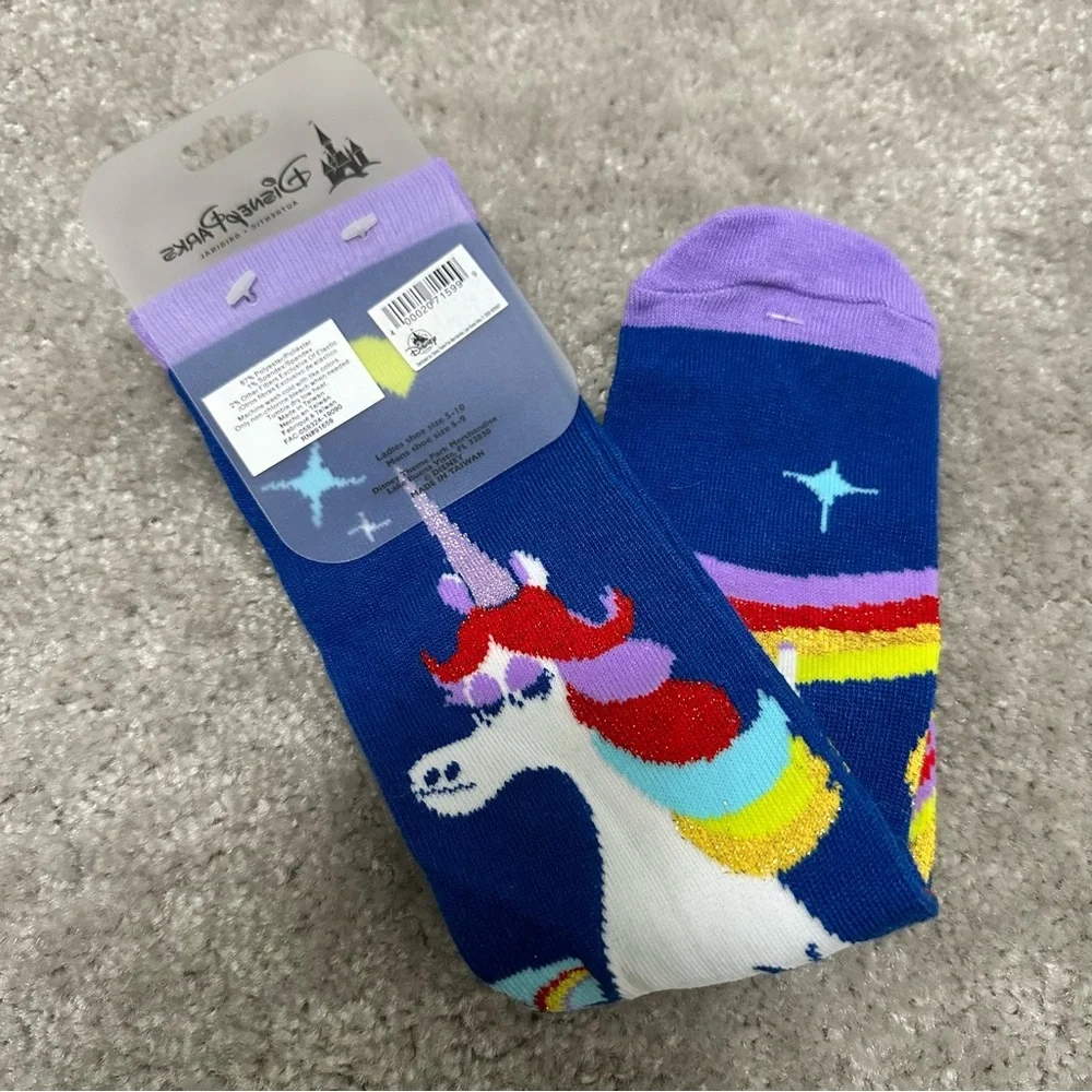 NWT Disney Parks Colorful Rainbow Inside Out Movie Unicorn Casual Crew Socks NEW
